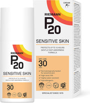 Riemann P20 SPF30 Sensitive Skin Sun Cream tube & box, 200ml, on white background.