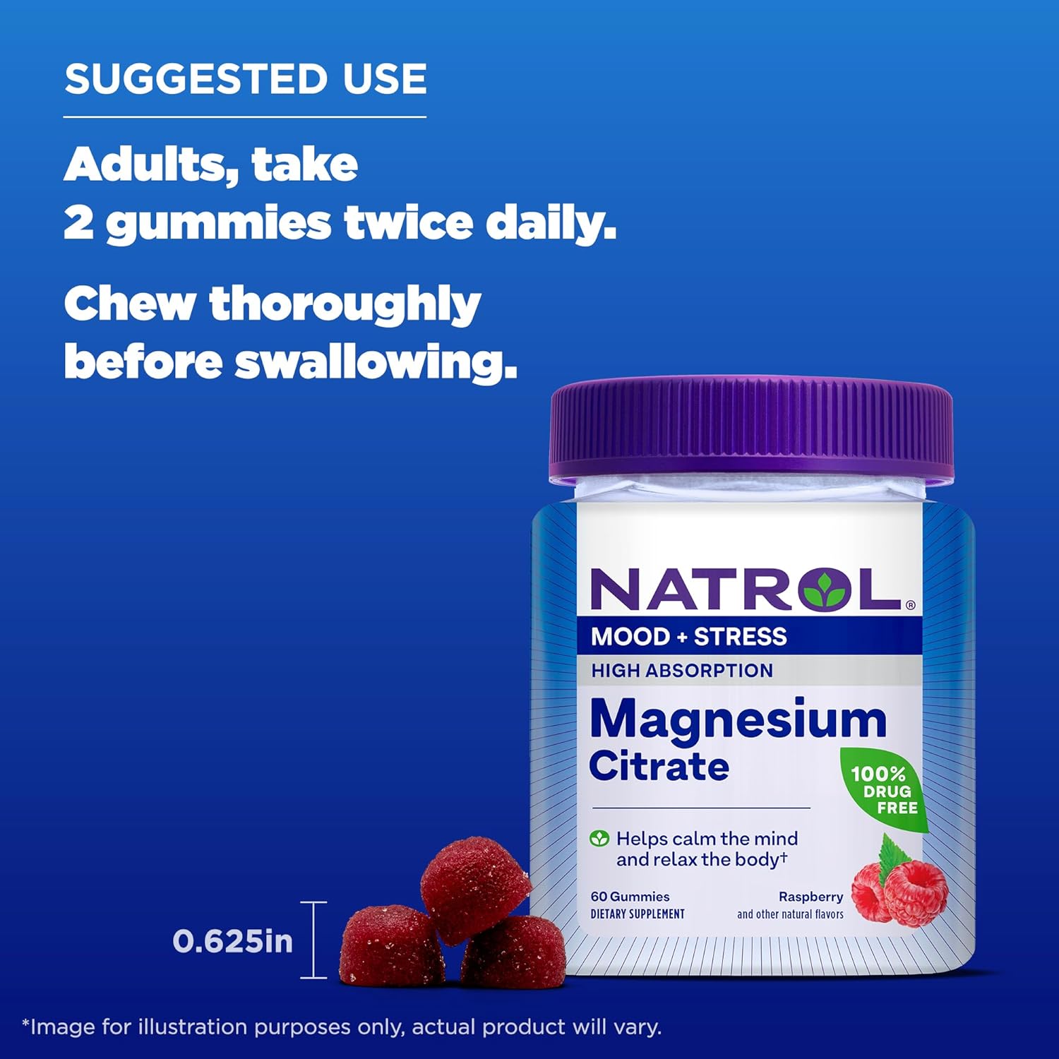 Natrol Magnesium Citrate chewable gummies raspberry bottle 60 count