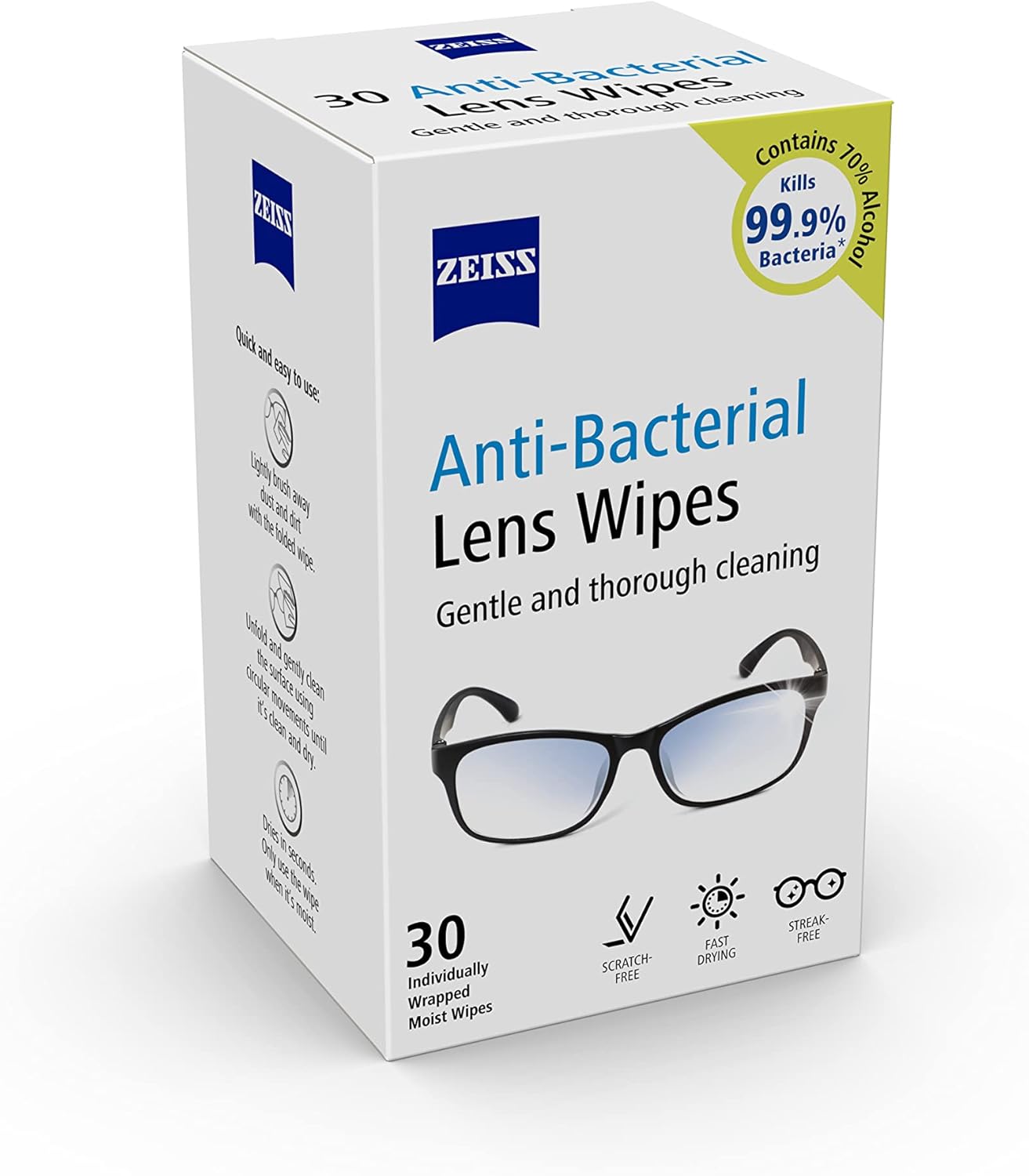 ZEISS Lens Cleaning Wipes with Alcohol Formula - 30 Count