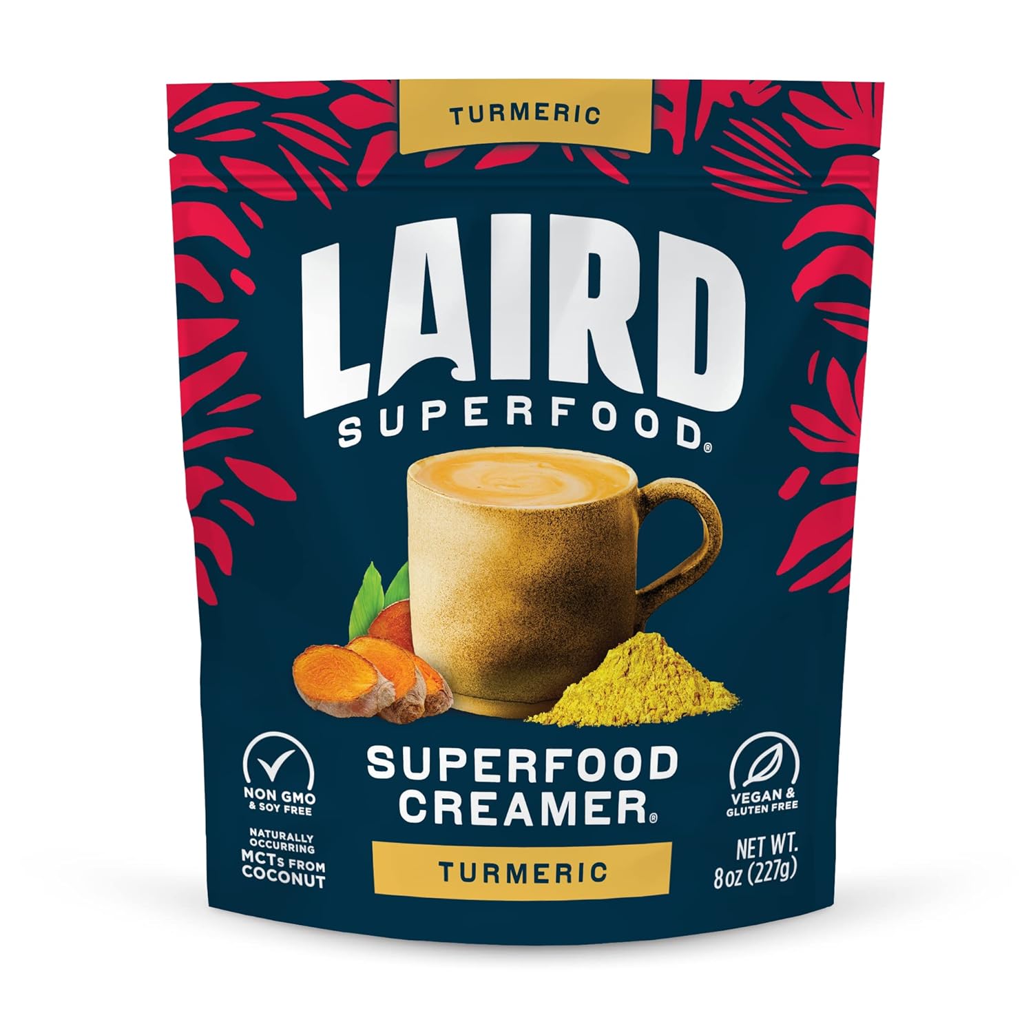 Laird Superfood turmeric non-dairy coffee creamer front pack 227g on white background