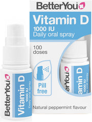 BetterYou Vitamin D3 1000 IU Oral Spray bottle & box, 15ml.
