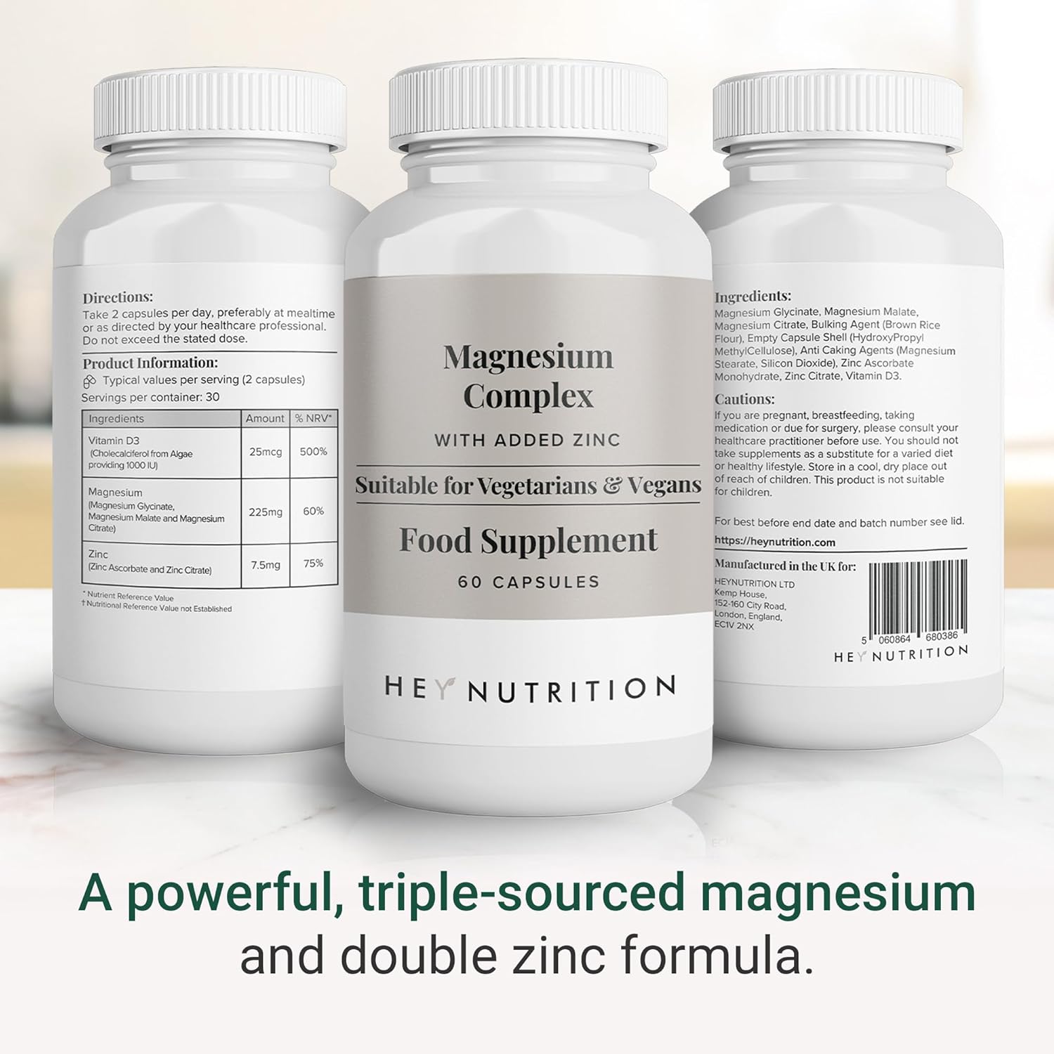Hey Nutrition Magnesium Complex with Zinc & D3 - 60 Capsules
