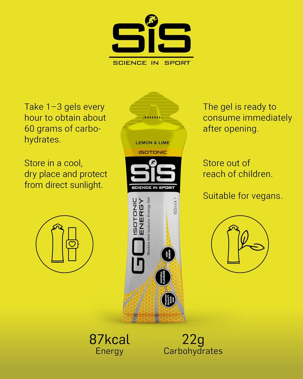 SIS Science in Sport GO Isotonic Energy Gel, Lemon Lime - 6 x 60ml