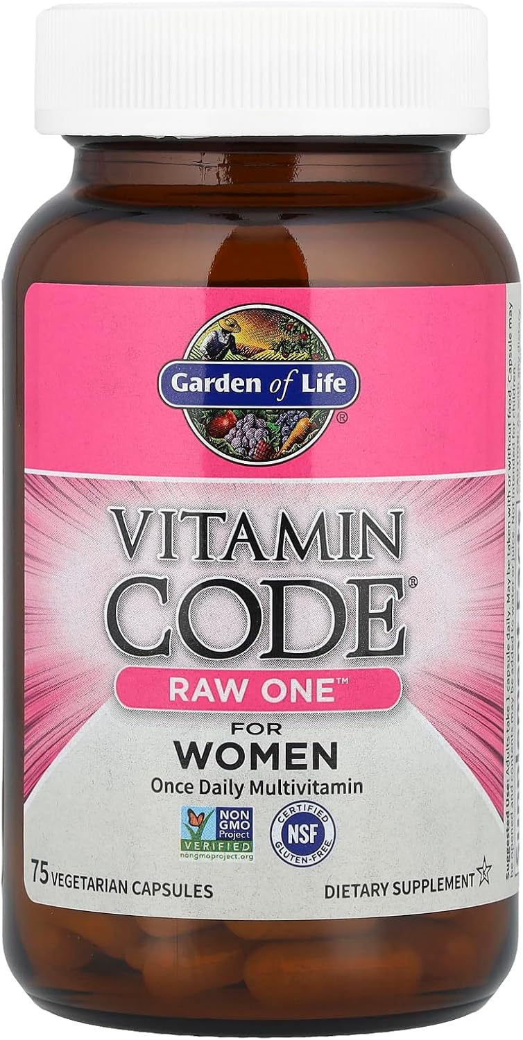 Garden of Life Vitamin Code RAW ONE for Women bottle, once daily multivitamin, 75 count.
