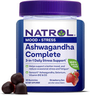 Natrol Ashwagandha Complete strawberry gummies supplement bottle 30 gummies