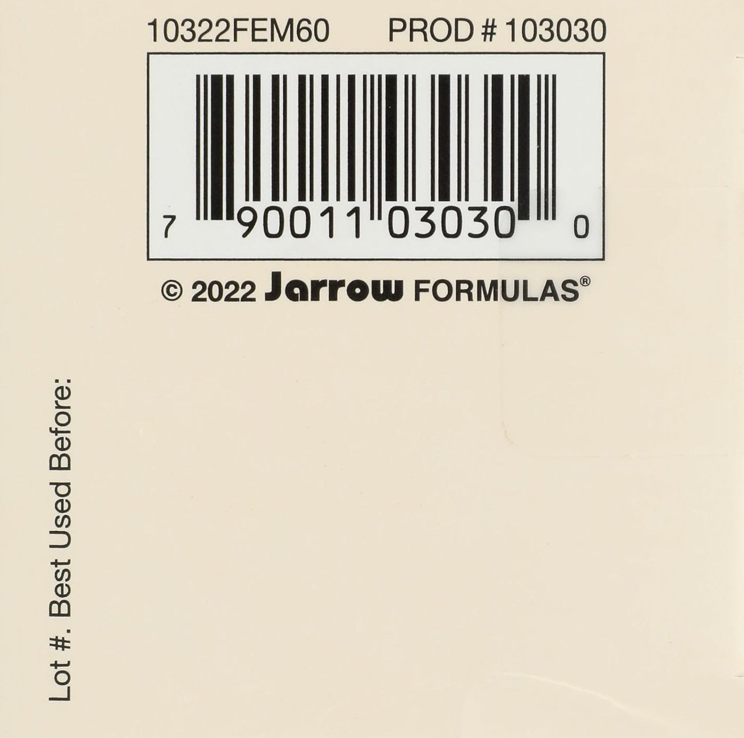 Barcode Image: Jarrow Formulas Fem-Dophilus 5 billion CFU veggie capsules 60 count barcode packaging