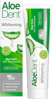 Front Image: Aloe Dent Aloe Vera whitening toothpaste with fluoride vegan 100ml tube & box
