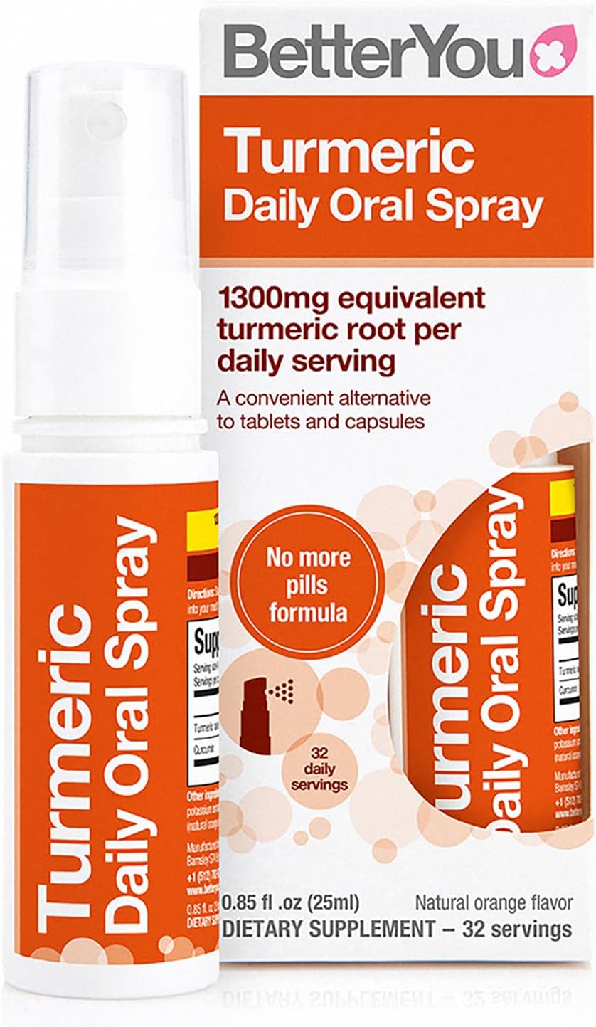 BetterYou Turmeric Oral Spray bottle & box, orange flavour, 25ml.