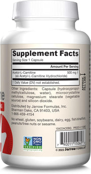 Jarrow Formulas Acetyl L-Carnitine 500 mg Antioxidant for the Brain Veggie Capsules