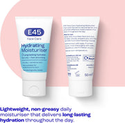 E45 Face Care Hydrating Moisturiser barcode on facial skincare tube 50ml