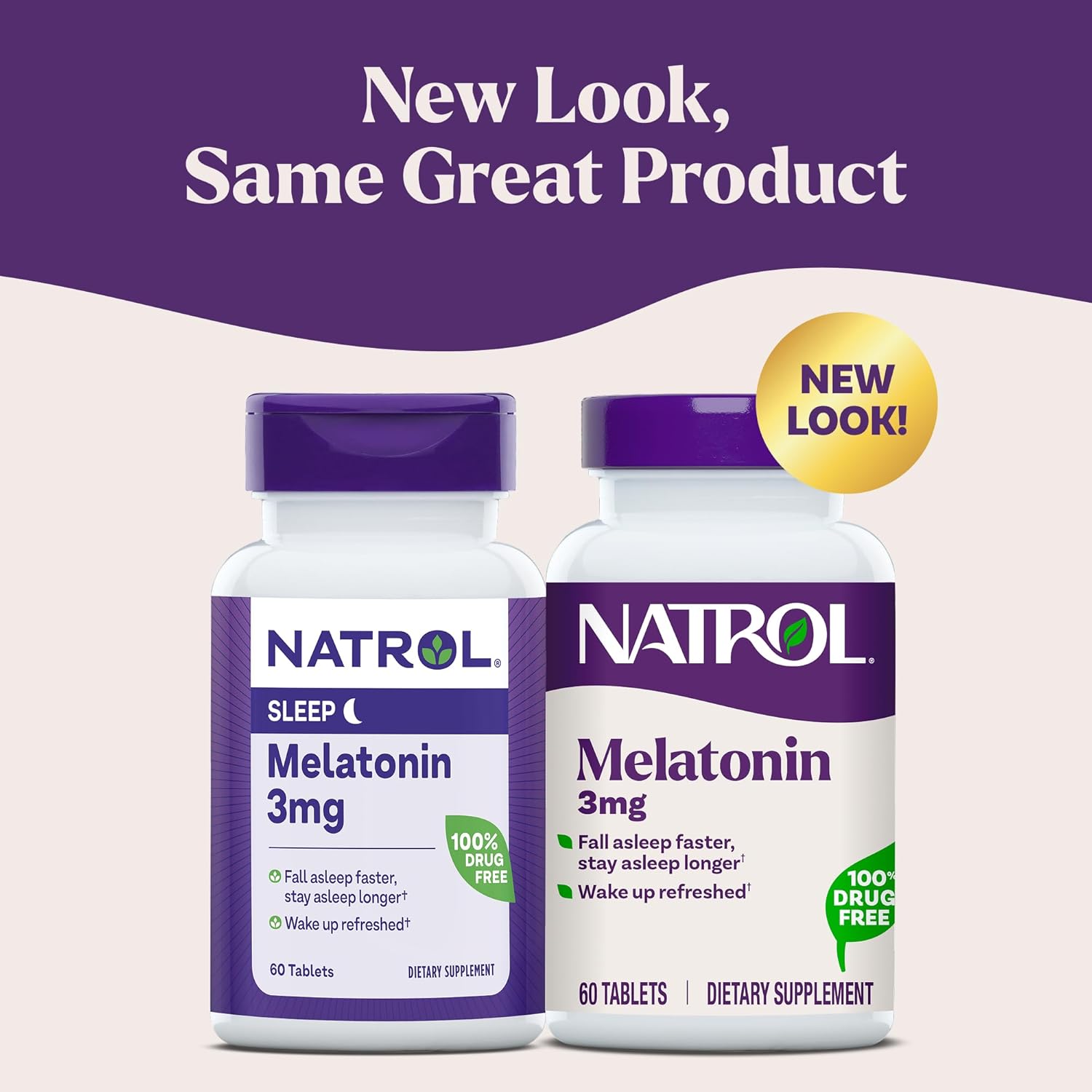 Natrol Melatonin 3mg Supplement for Adults - 60 Tablets. Old & new packaging.
