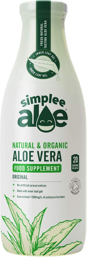 Front Image: Simplee Aloe organic aloe vera juice original 1L bottle