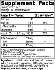Supplement facts and usage instructions for Nordic Naturals Baby's DHA.