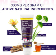 Hofe's Relief Intensive Dry Skin Rescue Cream with natural ingredients on a white background