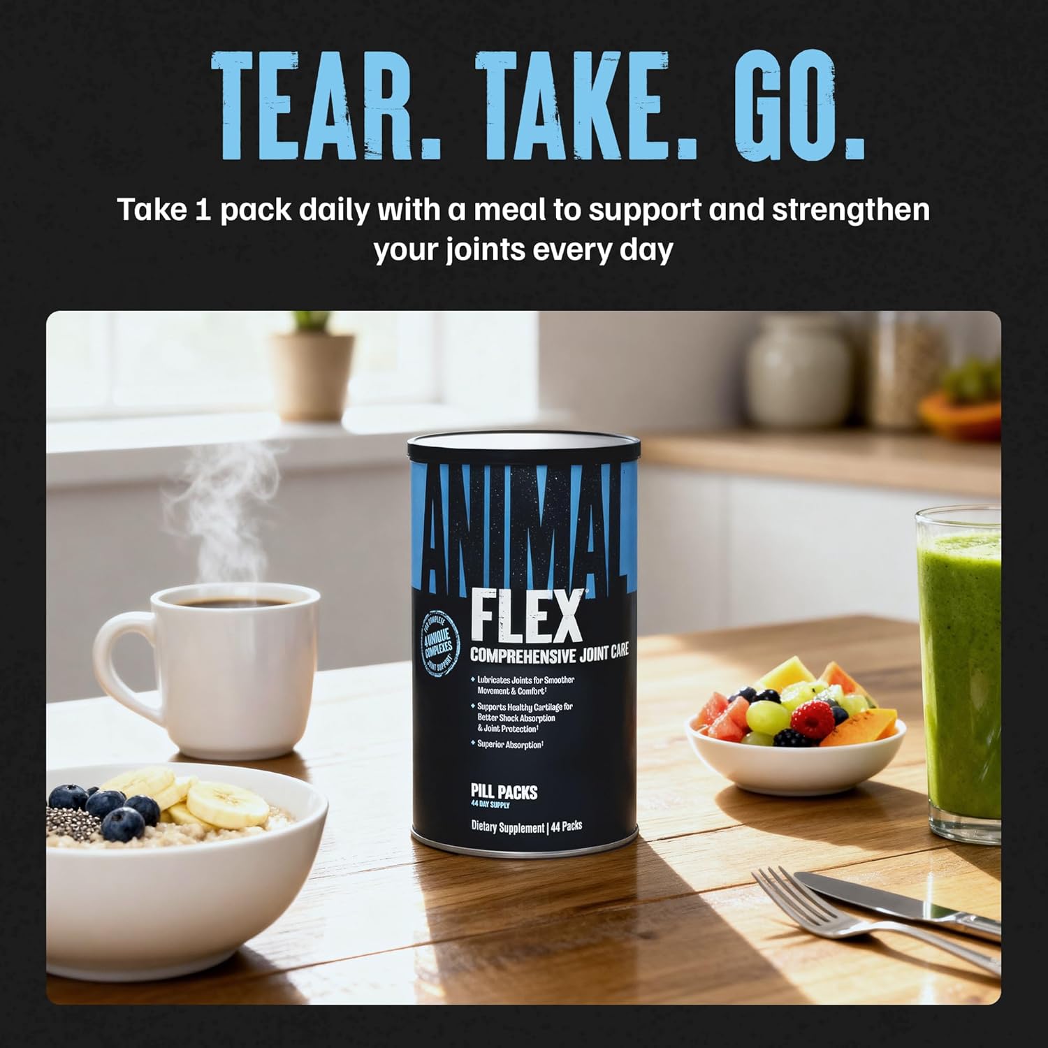 How to Use: Animal Flex joint support supplement daily pack sachet instructions 44 count