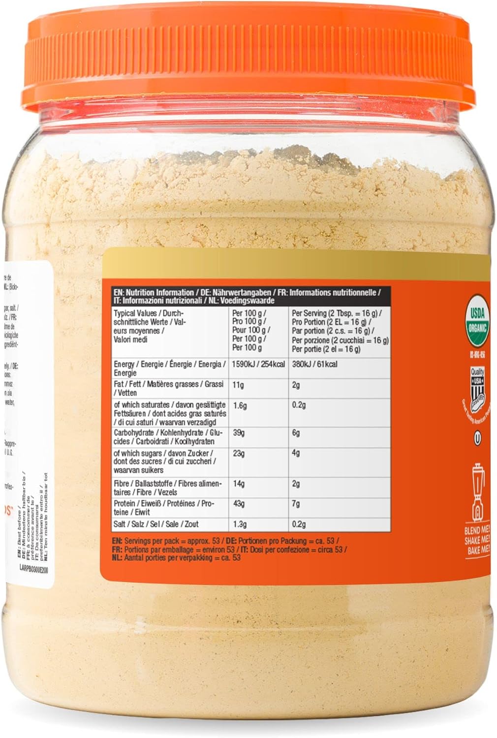 Supplement facts & ingredients image: PBfit Organic Peanut Butter Powder ingredients organic peanut flour coconut sugar 850g tub