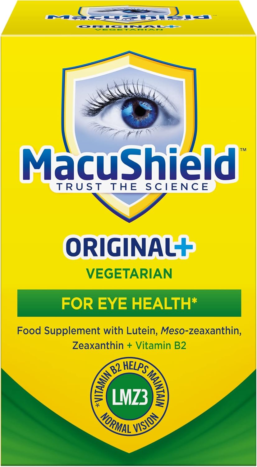 MacuShield Original+ Vegetarian eye health supplement 90 capsules front box on white background