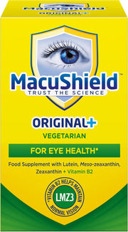MacuShield Original+ Vegetarian eye health supplement 90 capsules front box on white background