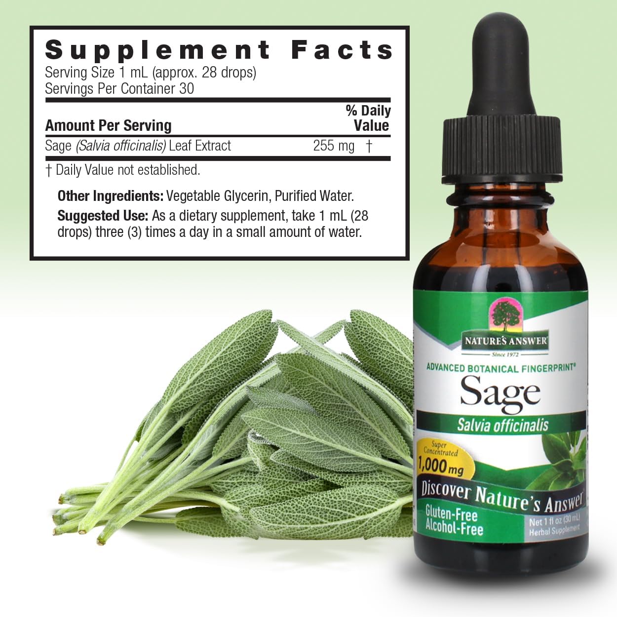Nature’s Answer Sage Leaf Extract, Alcohol-Free – 1,000 mg, 30 ml