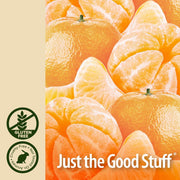 Oranges with 'Just the Good Stuff' branding and gluten-free certification logo.