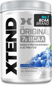 Front image: XTEND Original BCAA Powder Blue Raspberry Ice tub powder 444g 30 servings