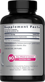 Supplement facts panel for NeoCell HA capsules, 60 count.
