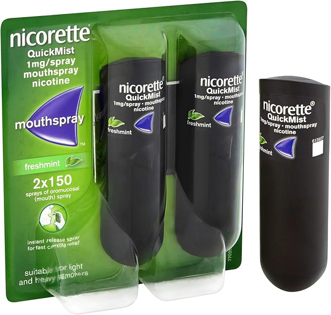 Nicorette QuickMist 1mg Freshmint nicotine mouth spray duo pack 2 x 150 sprays