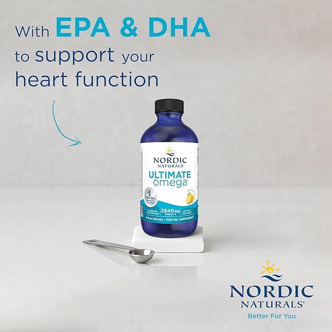 Nordic Naturals Ultimate Omega Lemon Flavoured Liquid Fish Oil bottle, 119ml