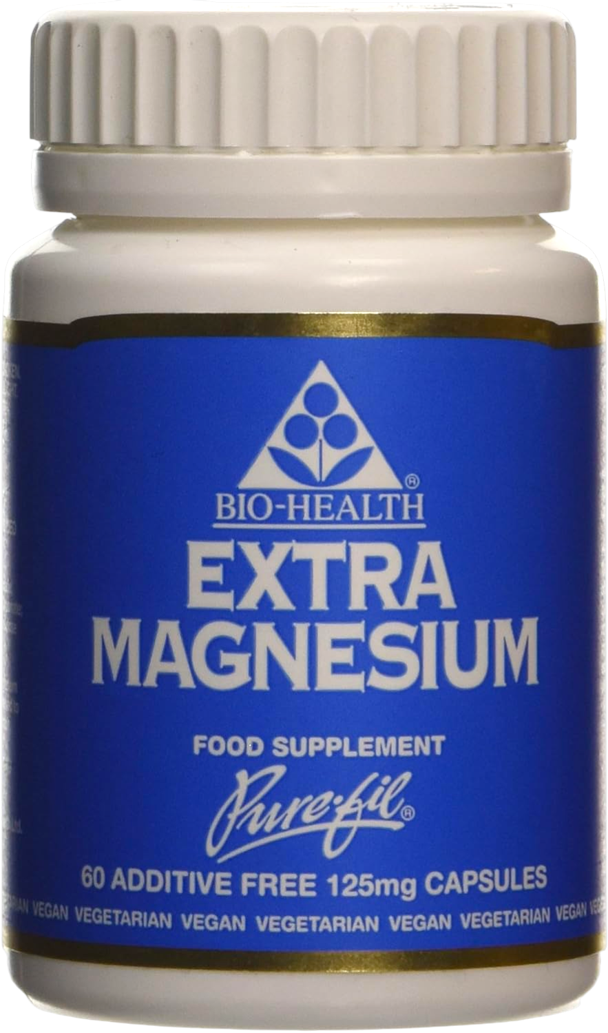 Bio-Health Extra Magnesium capsules bottle back label vegan supplement 60 capsules