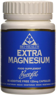 Bio-Health Extra Magnesium capsules bottle back label vegan supplement 60 capsules