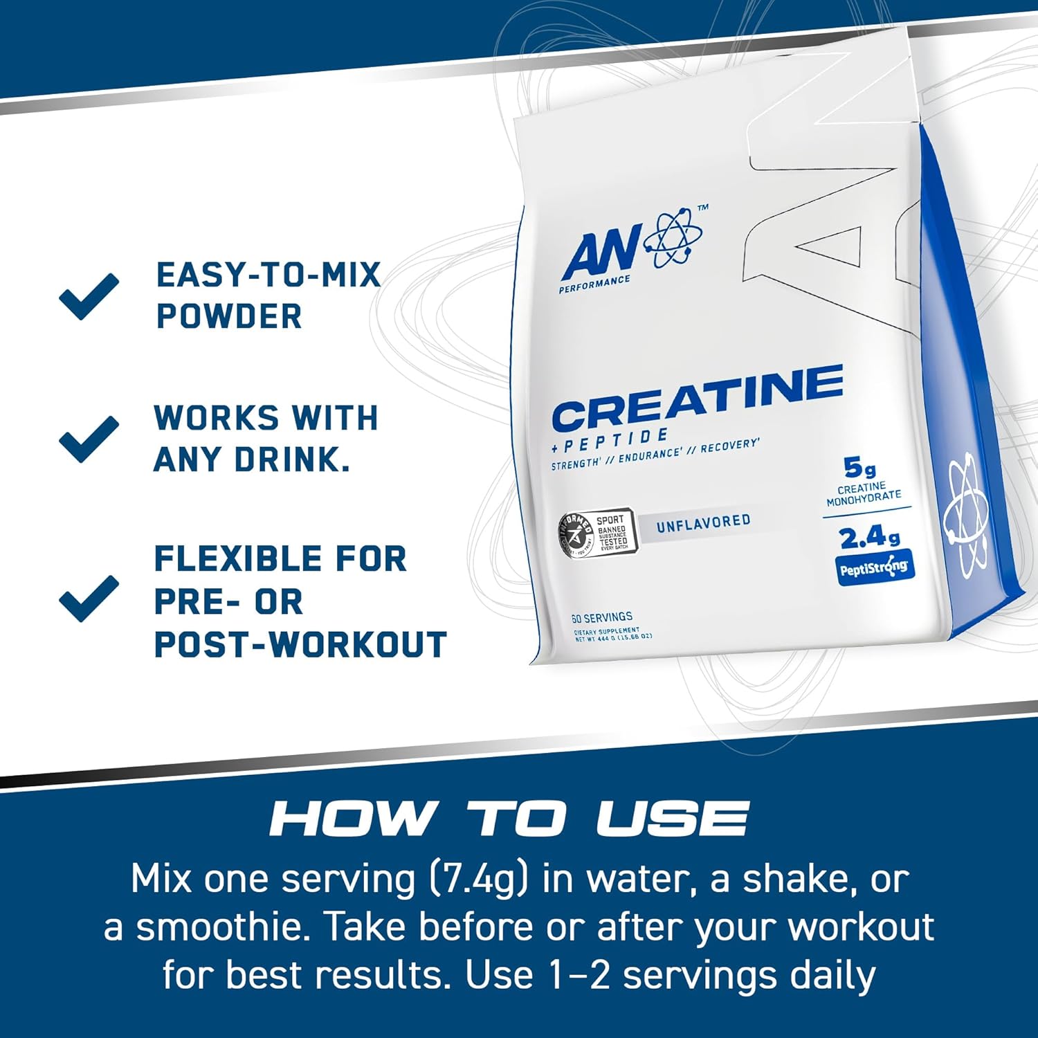 How to Use Image: Applied Nutrition creatine peptide powder 444g mixing scoop in drink