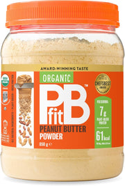 Front image: PBfit Organic Peanut Butter Powder peanut flour natural spread 850g tub