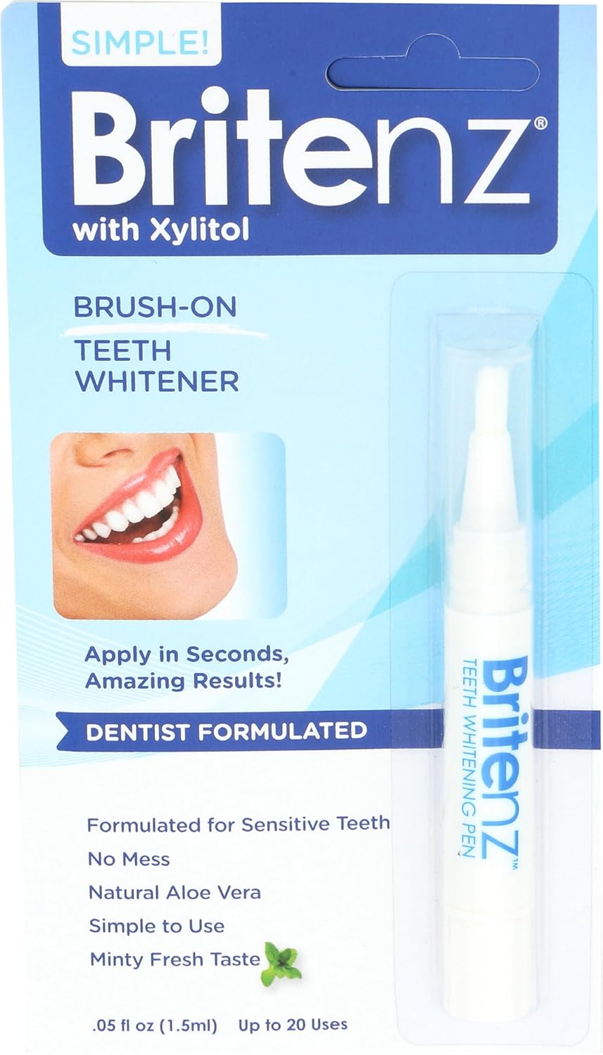 Britenz Teeth Whitening Pen with Xylitol 1.5ml brush-on whitening gel applicator
