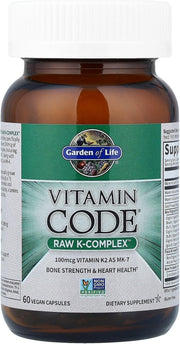 Garden of Life Vitamin Code Raw K Complex bottle, 60 capsules.