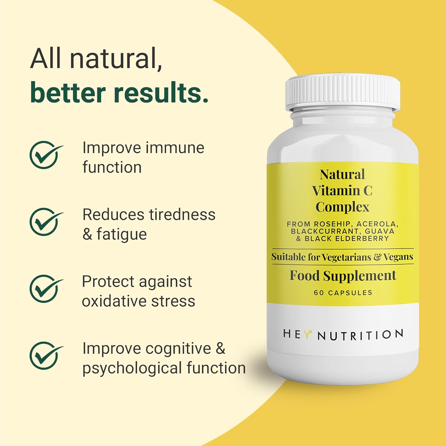 Hey Nutrition Natural Vitamin C 250mg Complex - 60 Capsules