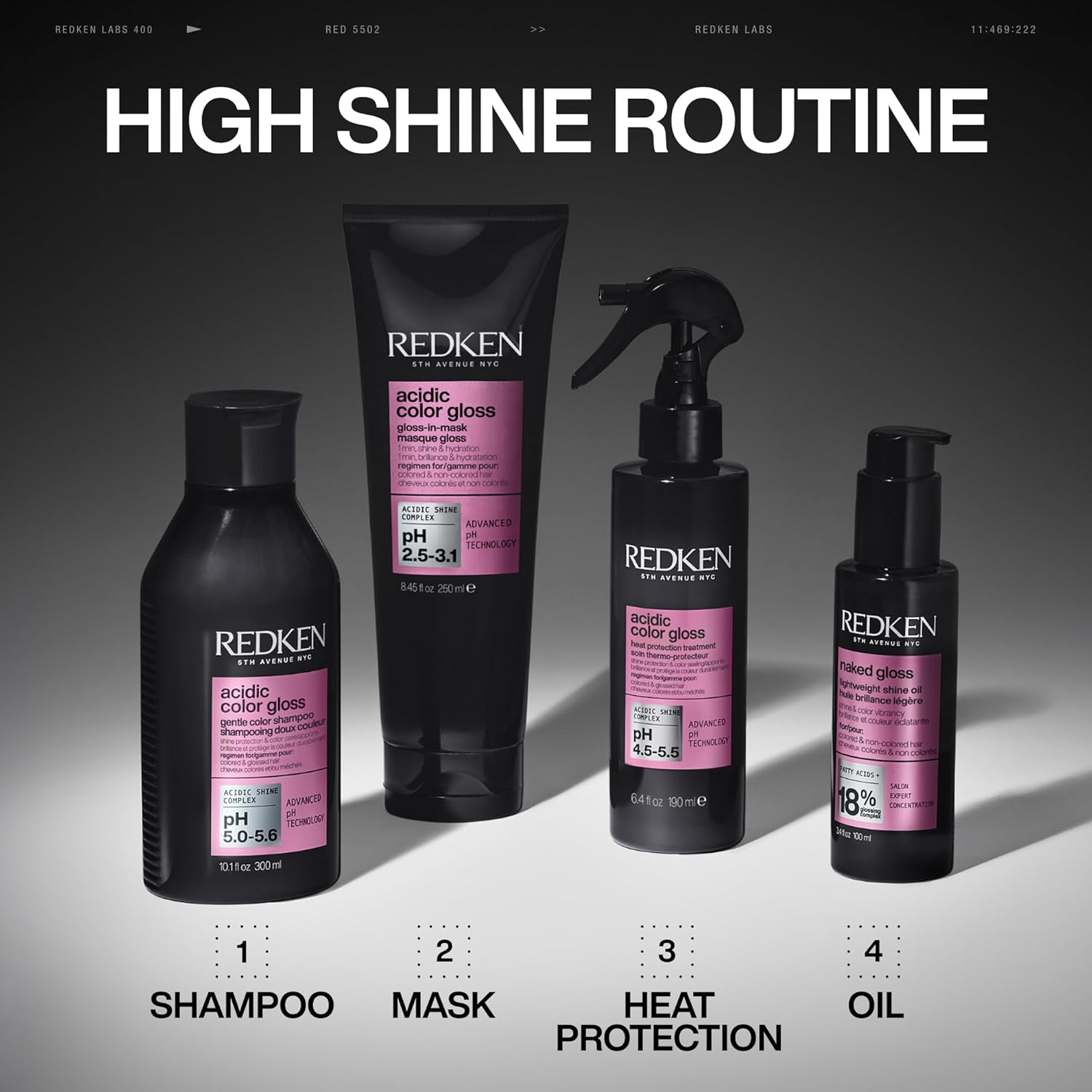 Redken Acidic Color Gloss 1-Minute Mask routine.