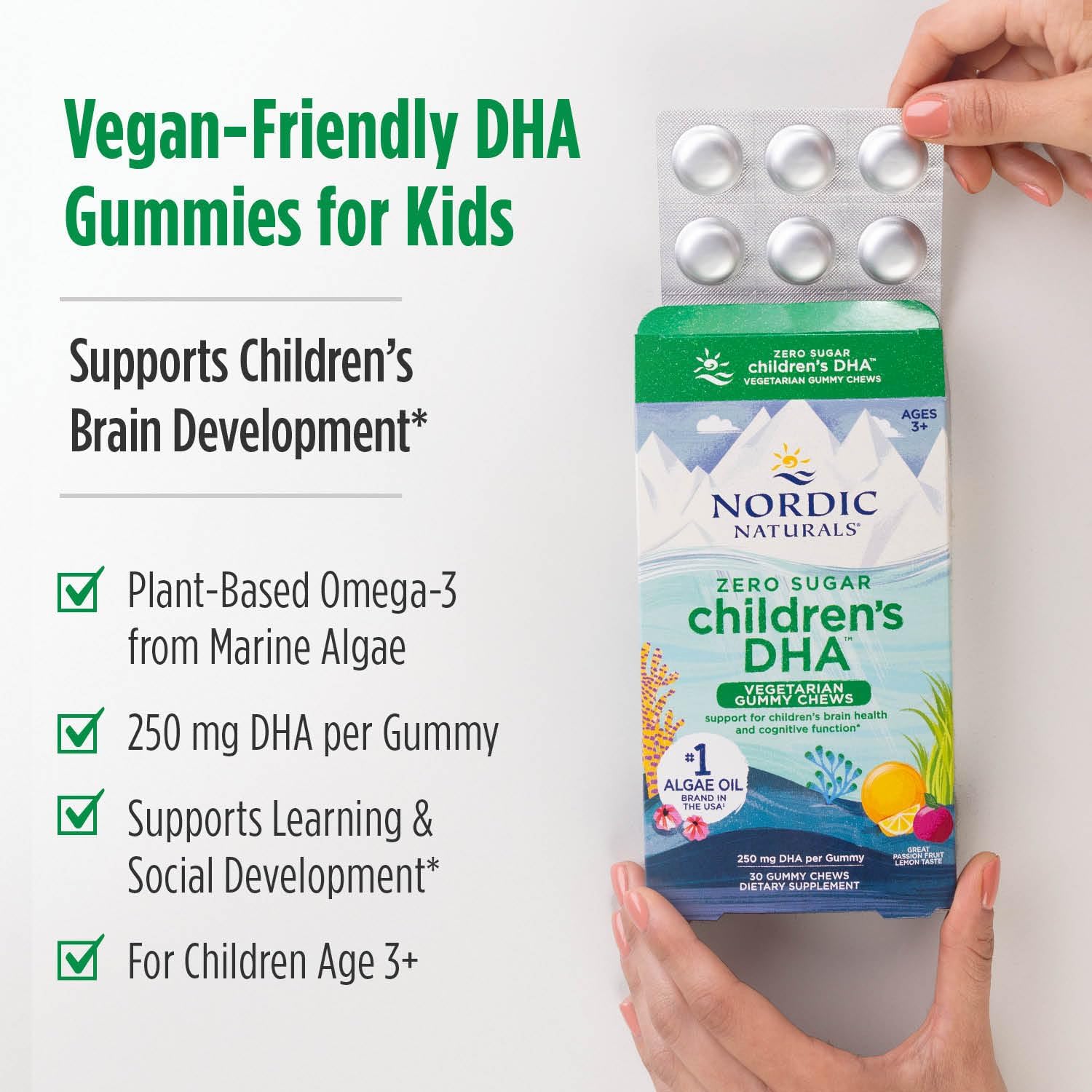Nordic Naturals Zero Sugar Children's DHA Vegan Gummies box - 30 gummies