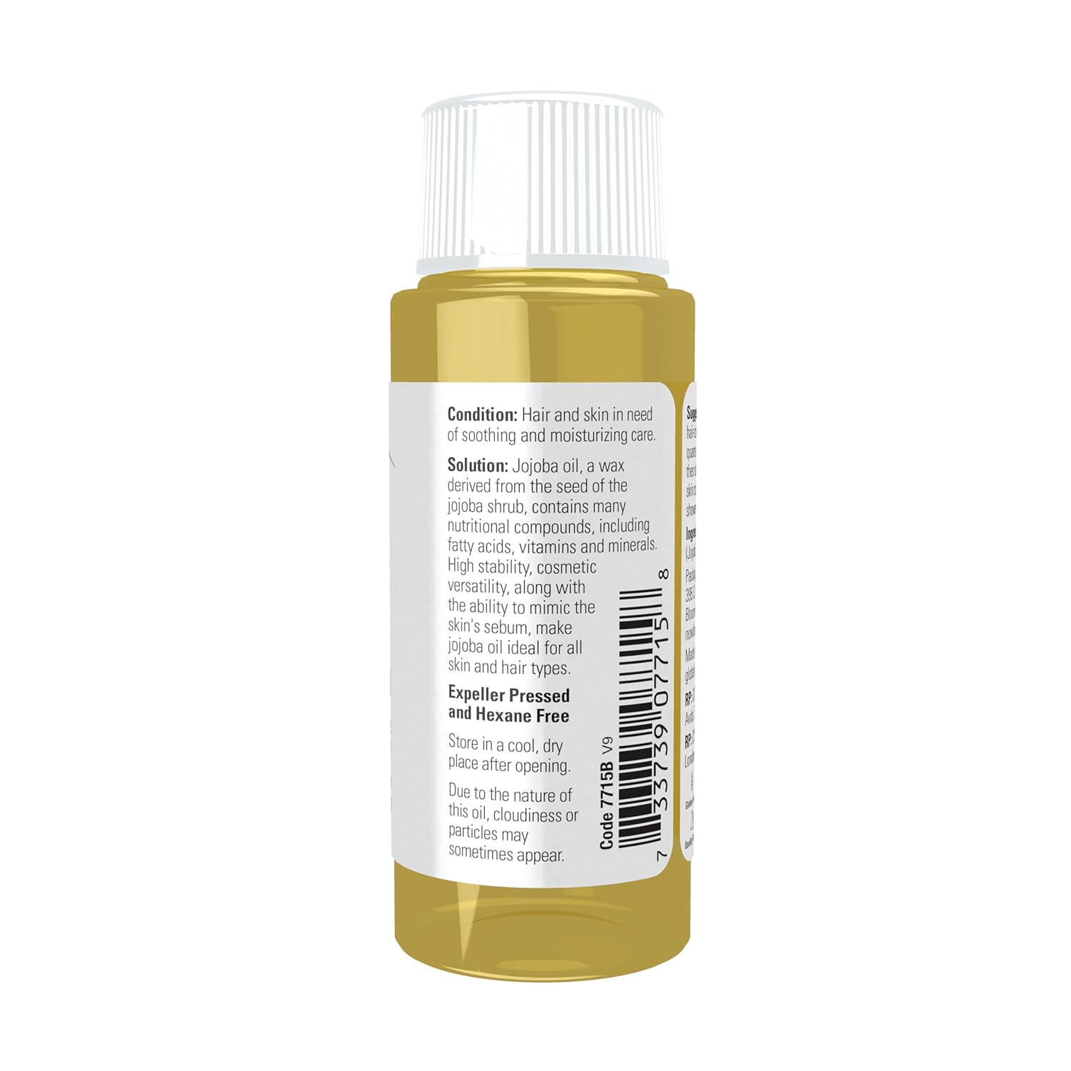 Barcode and product details for NOW Jojoba Oil, 30ml