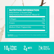 Supplement facts & ingredients image: Vital Proteins Collagen Coffee Creamer coconut powder tub 293g ingredients label