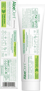 Back Image: Aloe Dent Aloe Vera whitening toothpaste with fluoride vegan 100ml tube & box barcode