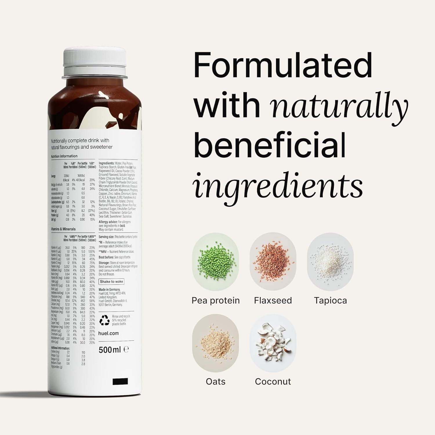 Huel Ready-to-Drink Chocolate meal drink bottle serving instructions 500ml bottle 8 pack