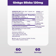 Natrol Ginkgo Biloba supplement facts label bottle 60 capsules