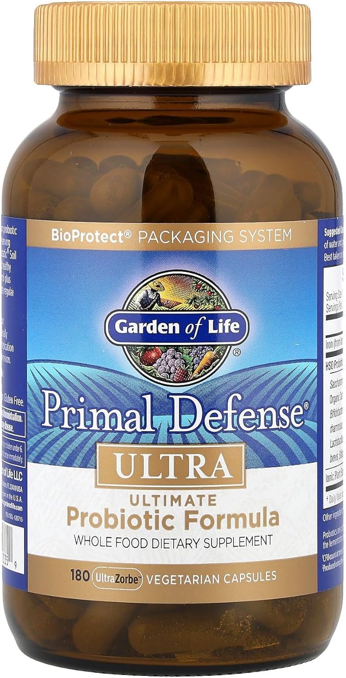 Garden of Life Primal Defense Ultra probiotic bottle 180 vegan capsules.