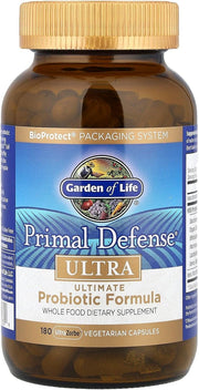 Garden of Life Primal Defense Ultra probiotic bottle 180 vegan capsules.
