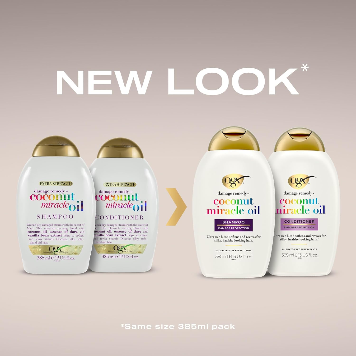 OGX Coconut Miracle Oil Shampoo - 385ml. Old & new packaging.