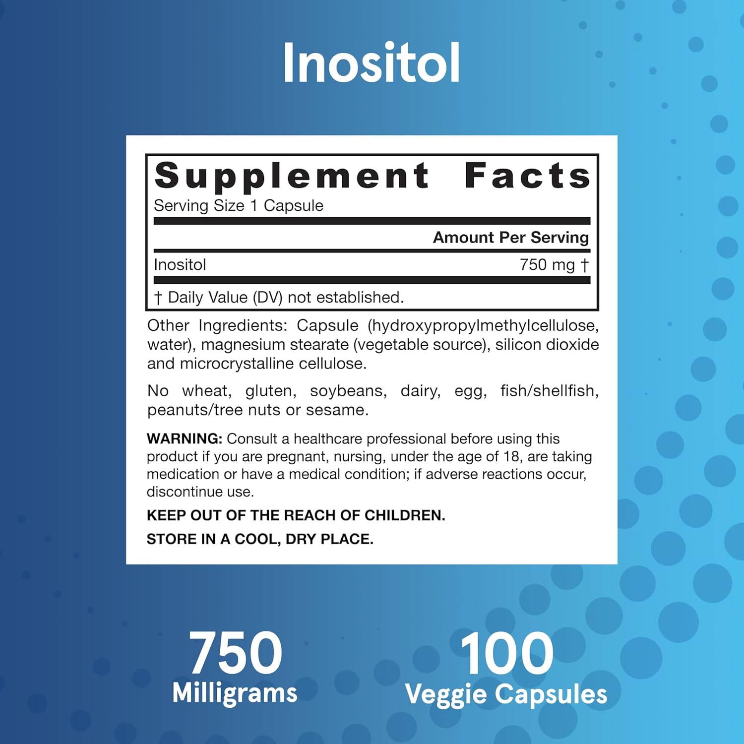 Jarrow Formulas Inositol - 750 mg – 100 Veggie Capsules