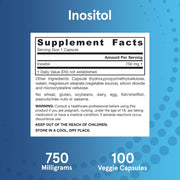 Jarrow Formulas Inositol - 750 mg – 100 Veggie Capsules