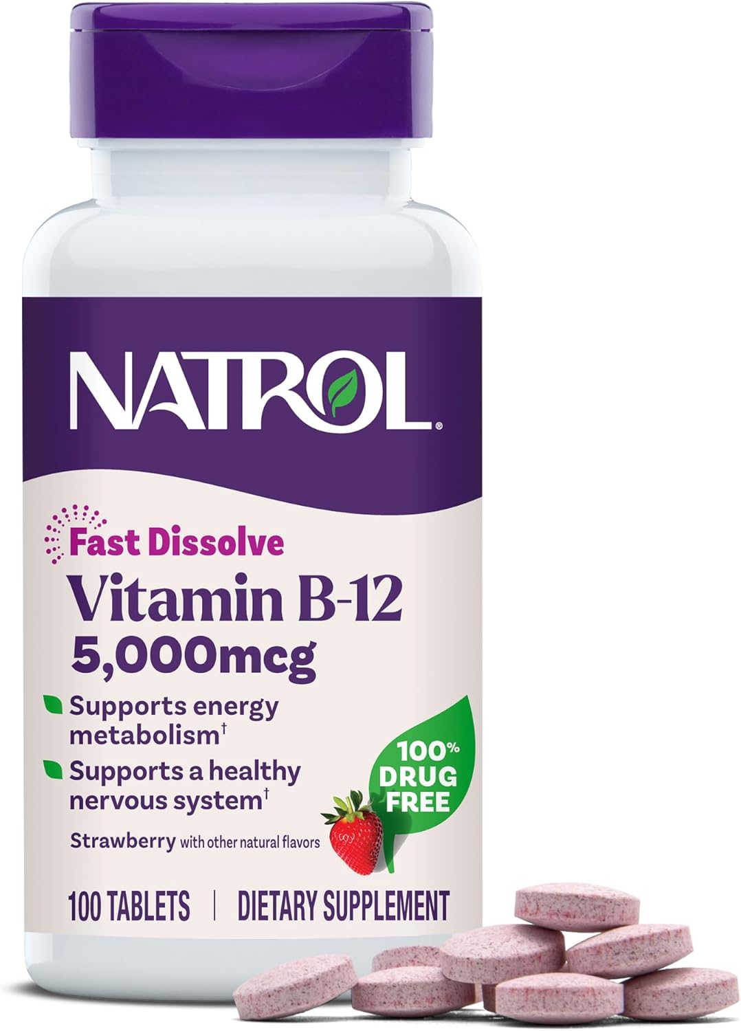 Natrol Fast Dissolve Vitamin B12 5000mcg strawberry tablets bottle 100 tablets