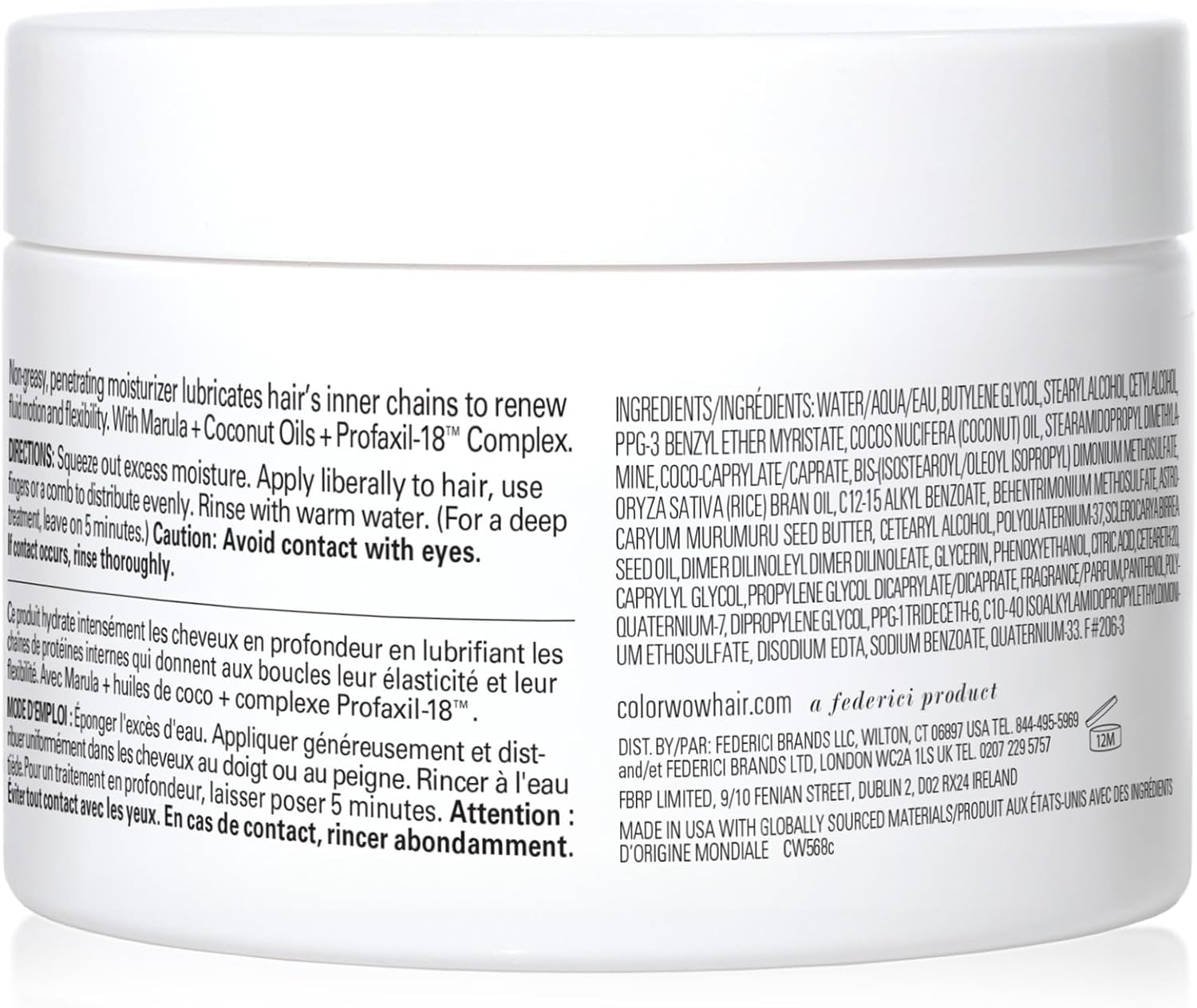 Back label of Color Wow Coco-Motion Curl Conditioner showing instructions.