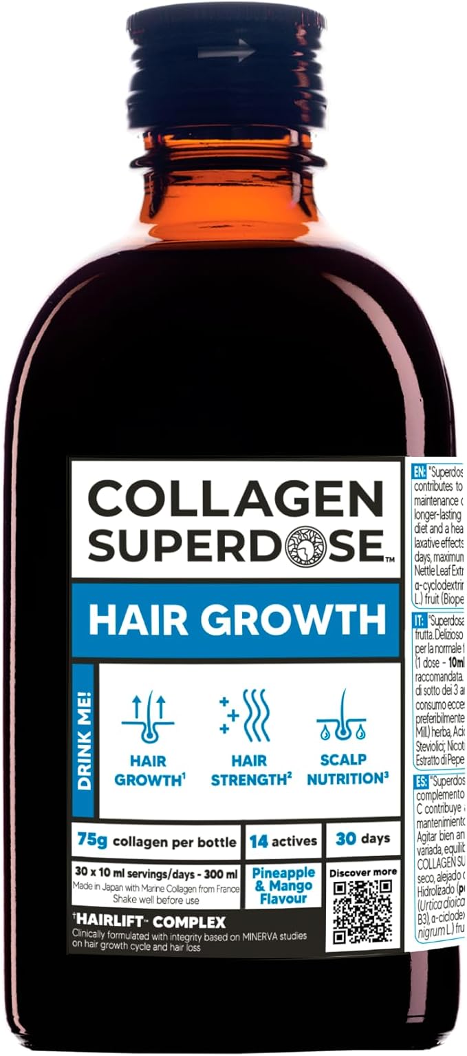Collagen Superdose Hair Skin Nails liquid supplement bottle, 300ml.